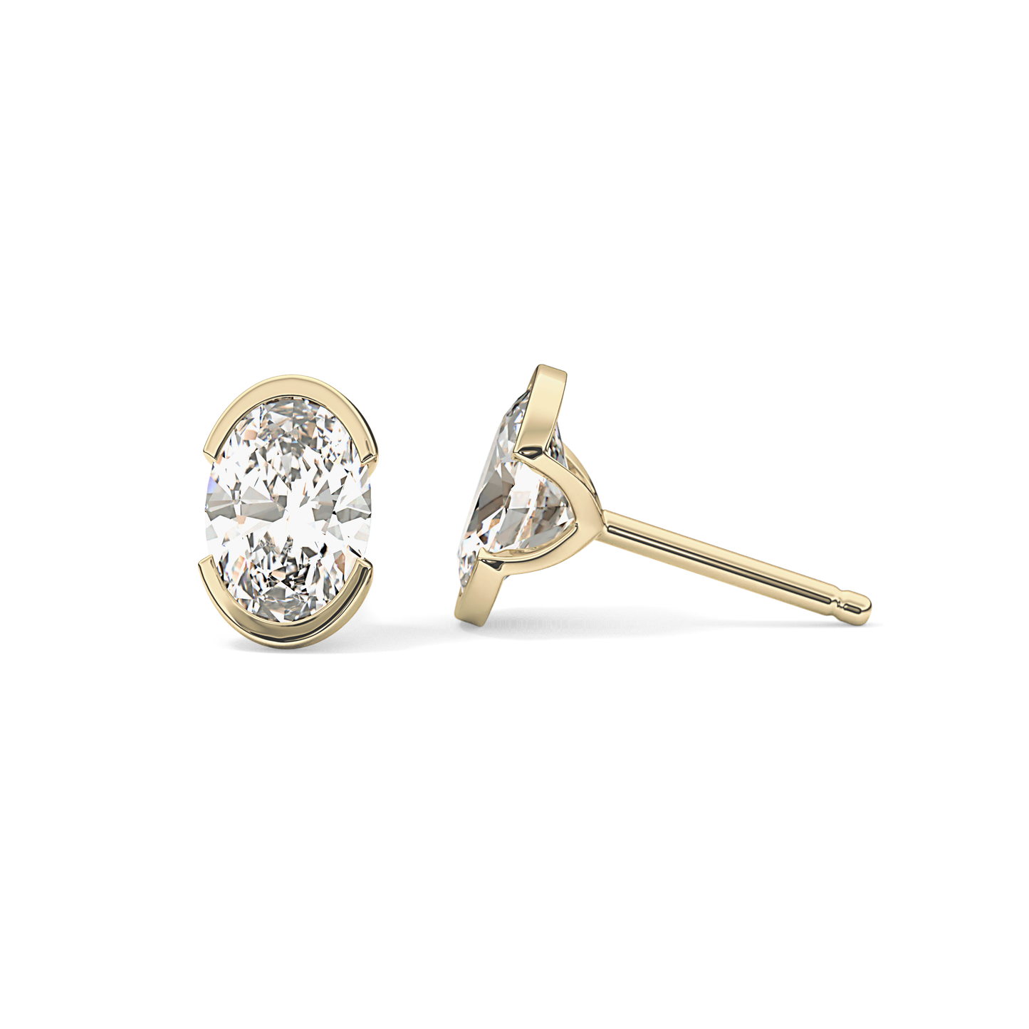 1 TCW Oval Half Bezel Lab Grown Diamond Stud Earrings