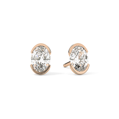 1 TCW Oval Half Bezel Lab Grown Diamond Stud Earrings
