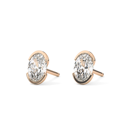 1 TCW Oval Half Bezel Lab Grown Diamond Stud Earrings