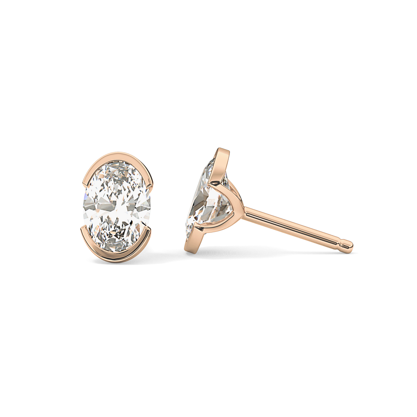 1 TCW Oval Half Bezel Lab Grown Diamond Stud Earrings