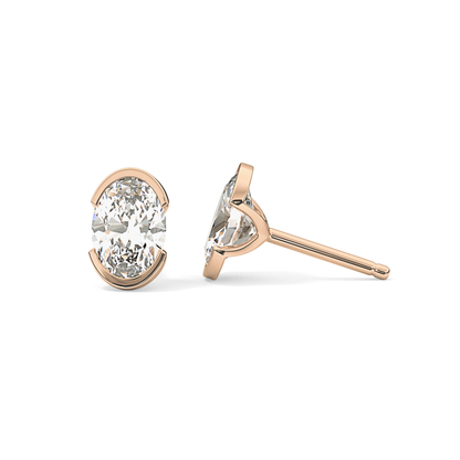1 TCW Oval Half Bezel Lab Grown Diamond Stud Earrings