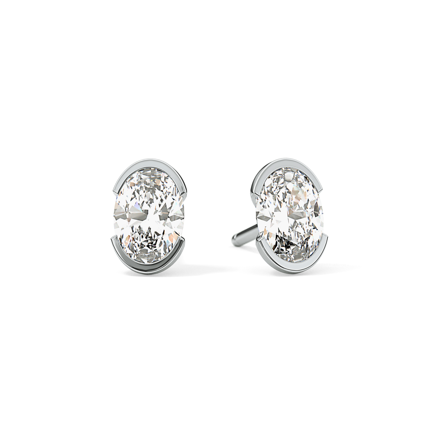 1 TCW Oval Half Bezel Lab Grown Diamond Stud Earrings