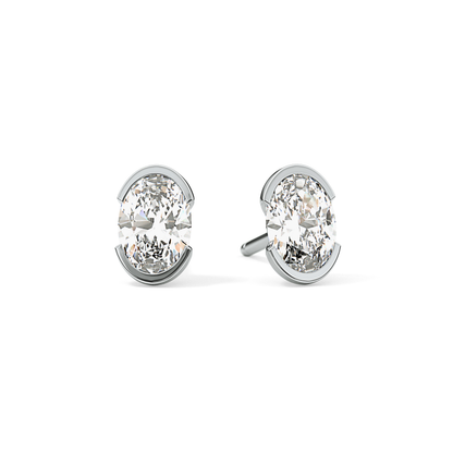 1 TCW Oval Half Bezel Lab Grown Diamond Stud Earrings