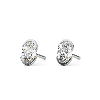 1 TCW Oval Half Bezel Lab Grown Diamond Stud Earrings