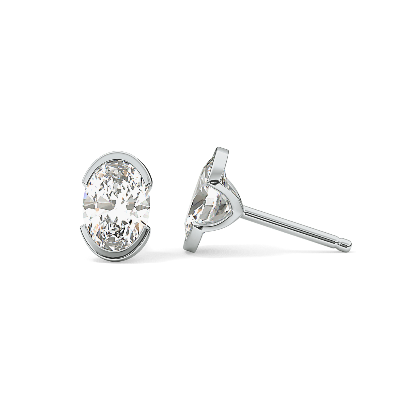 1 TCW Oval Half Bezel Lab Grown Diamond Stud Earrings