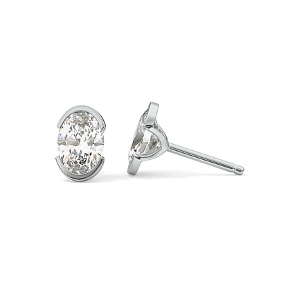 1 TCW Oval Half Bezel Lab Grown Diamond Stud Earrings