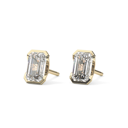 1 TCW Emerald Half Bezel Lab Grown Diamond Stud Earrings