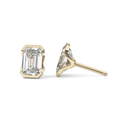 1 TCW Emerald Half Bezel Lab Grown Diamond Stud Earrings