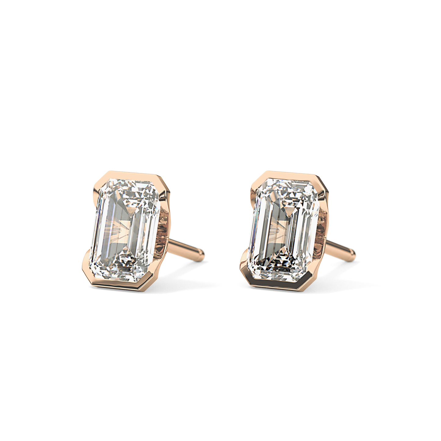1 TCW Emerald Half Bezel Lab Grown Diamond Stud Earrings