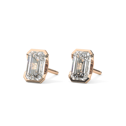 1 TCW Emerald Half Bezel Lab Grown Diamond Stud Earrings