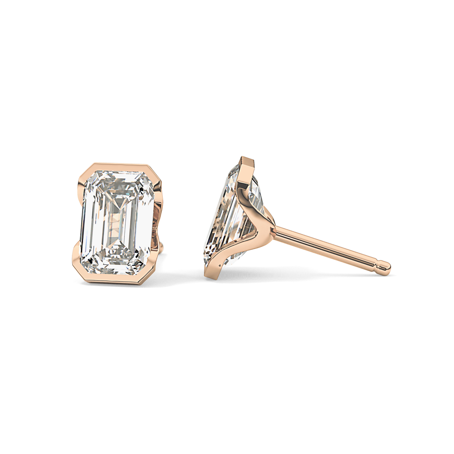 1 TCW Emerald Half Bezel Lab Grown Diamond Stud Earrings