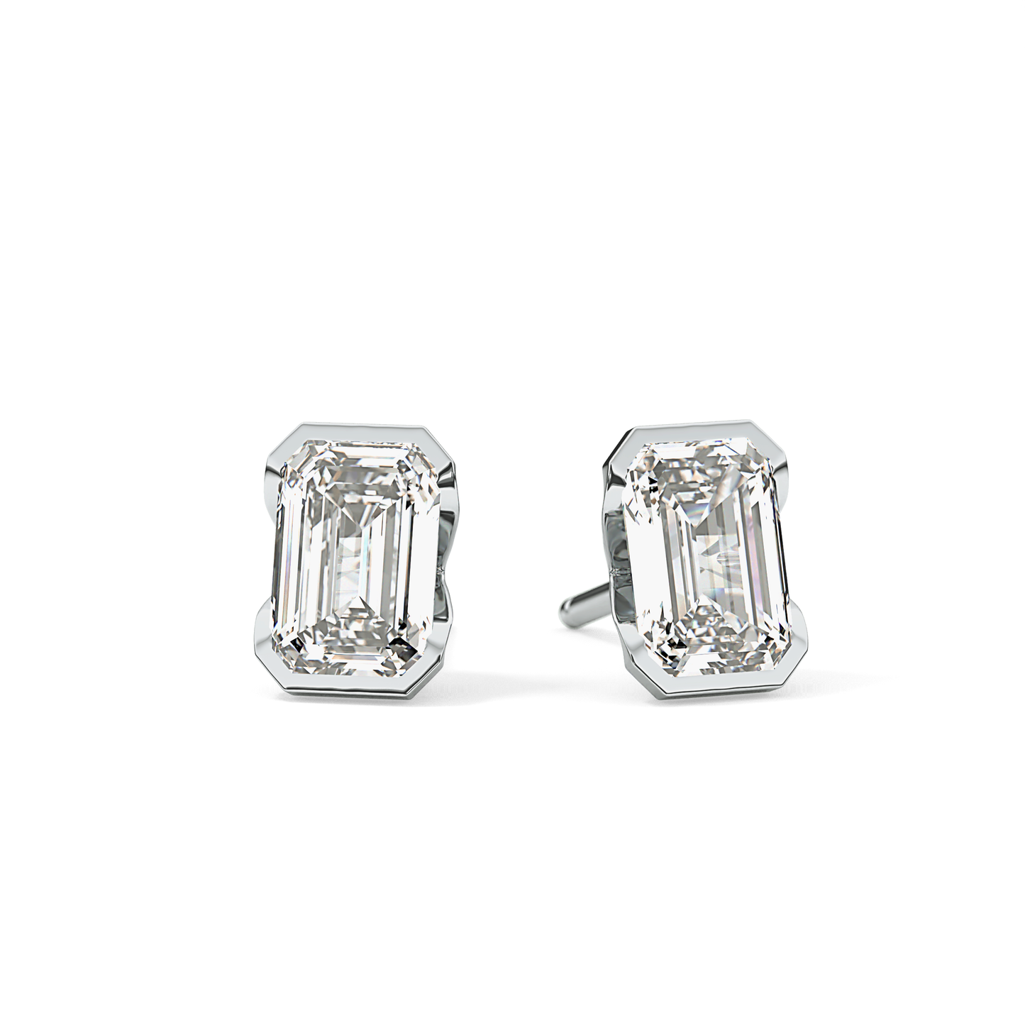 1 TCW Emerald Half Bezel Lab Grown Diamond Stud Earrings