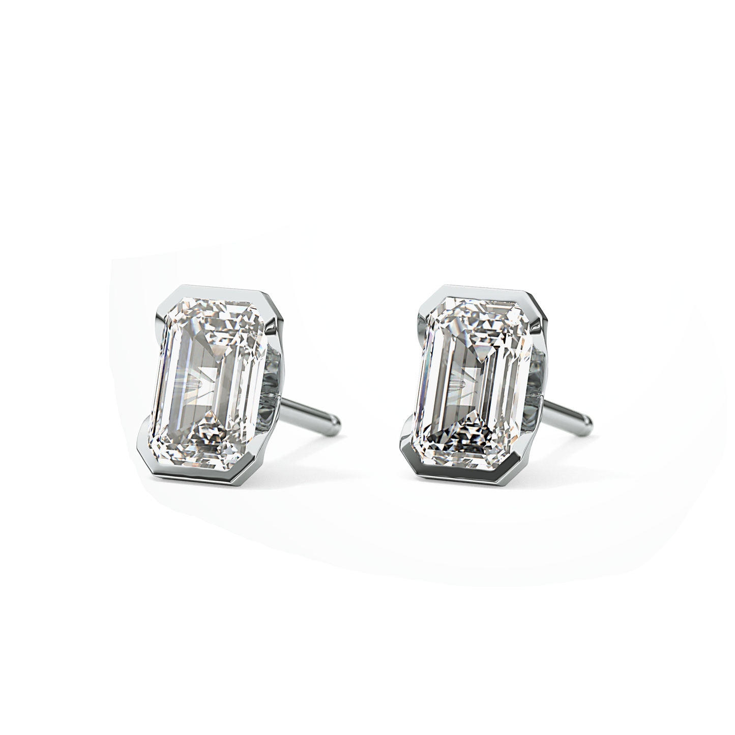 1 TCW Emerald Half Bezel Lab Grown Diamond Stud Earrings