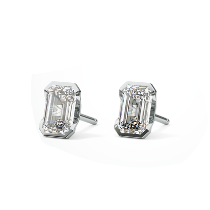 1 TCW Emerald Half Bezel Lab Grown Diamond Stud Earrings