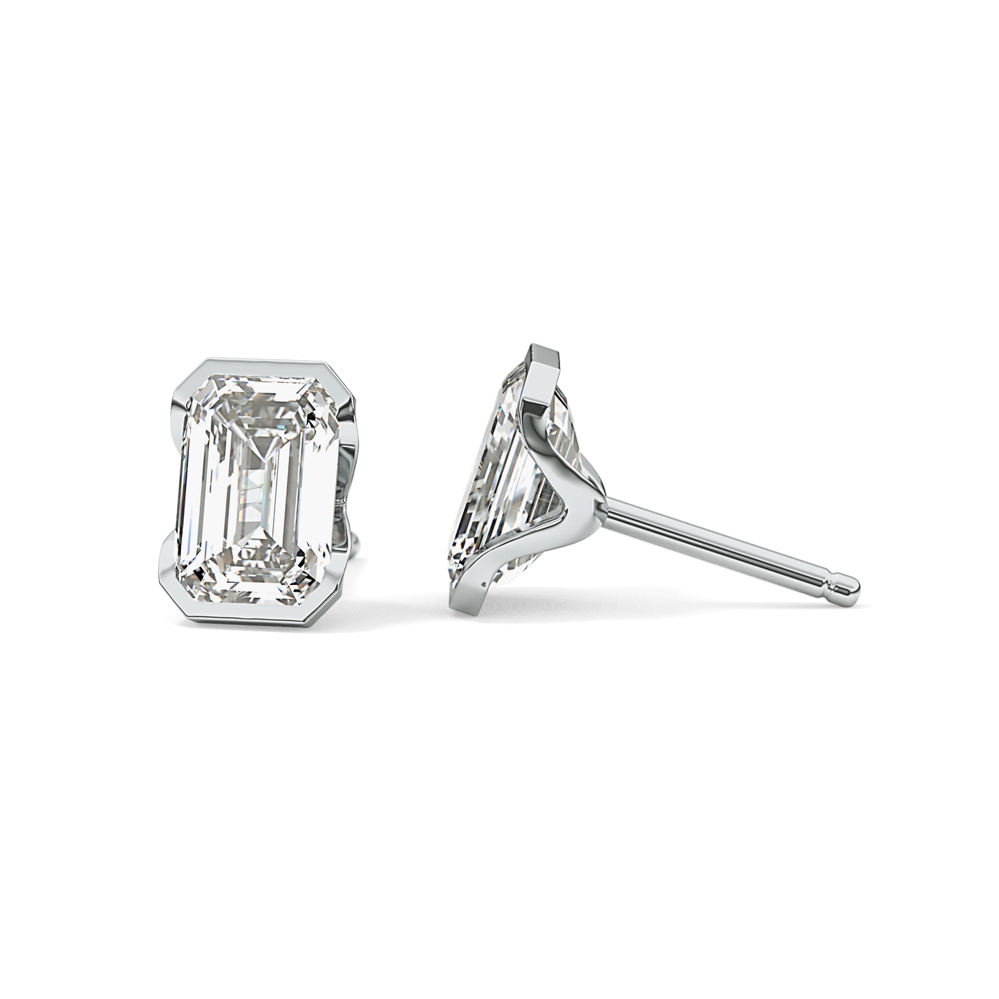 1 TCW Emerald Half Bezel Lab Grown Diamond Stud Earrings
