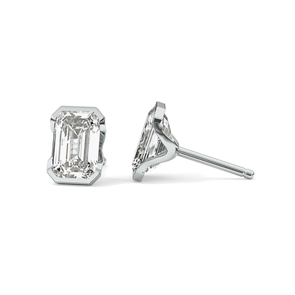 1 TCW Emerald Half Bezel Lab Grown Diamond Stud Earrings