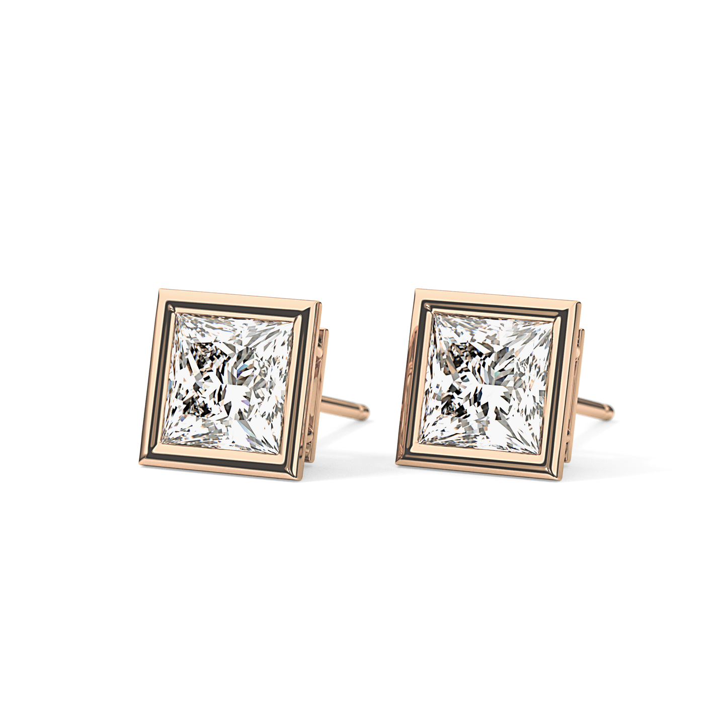 1 TCW Princess Bezel Lab-Grown Diamond Stud Earrings