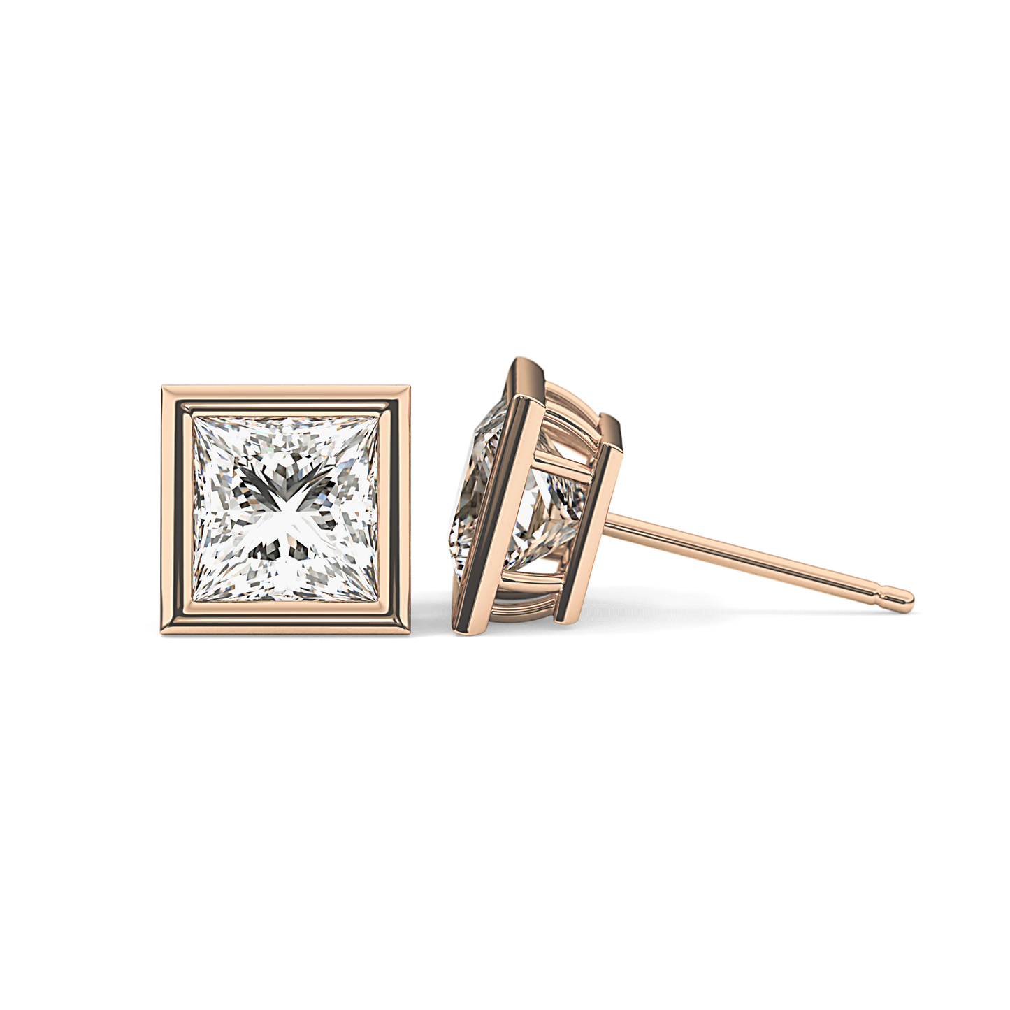 1 TCW Princess Bezel Lab-Grown Diamond Stud Earrings