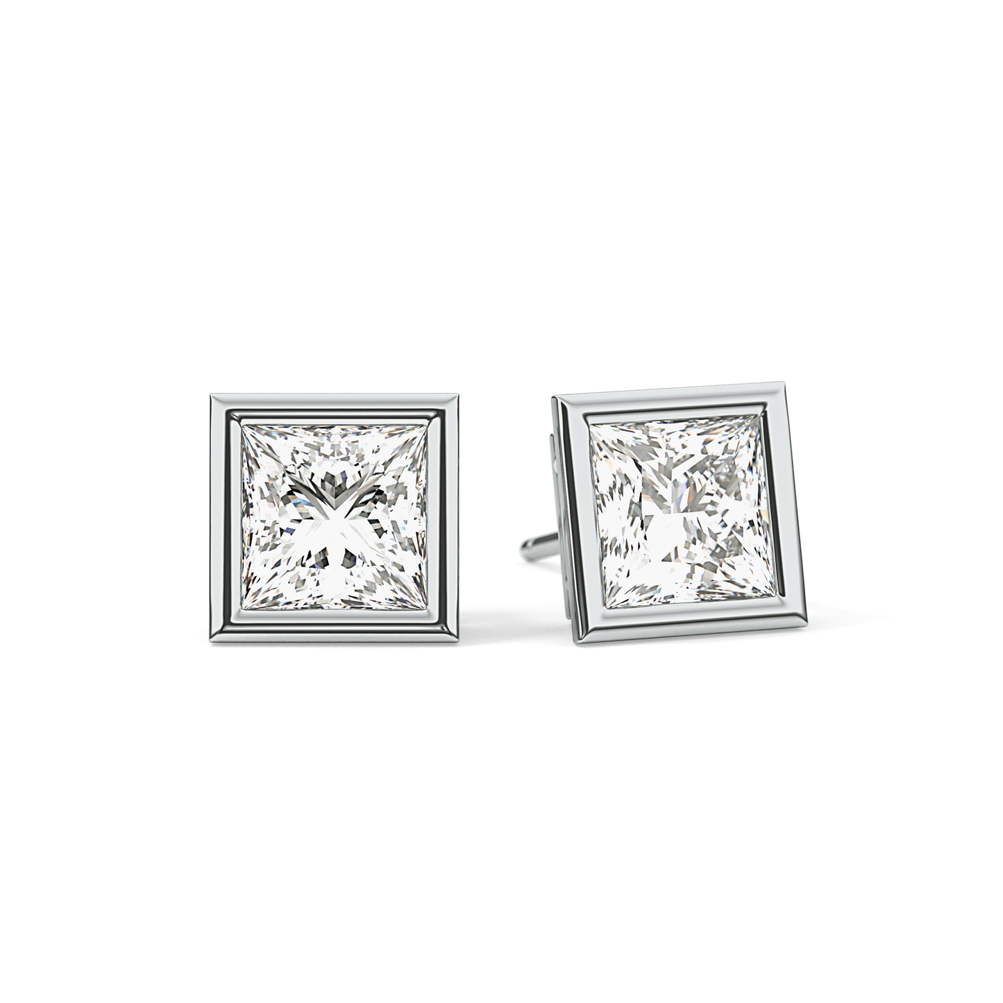 1 TCW Princess Bezel Lab-Grown Diamond Stud Earrings