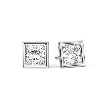 1 TCW Princess Bezel Lab-Grown Diamond Stud Earrings
