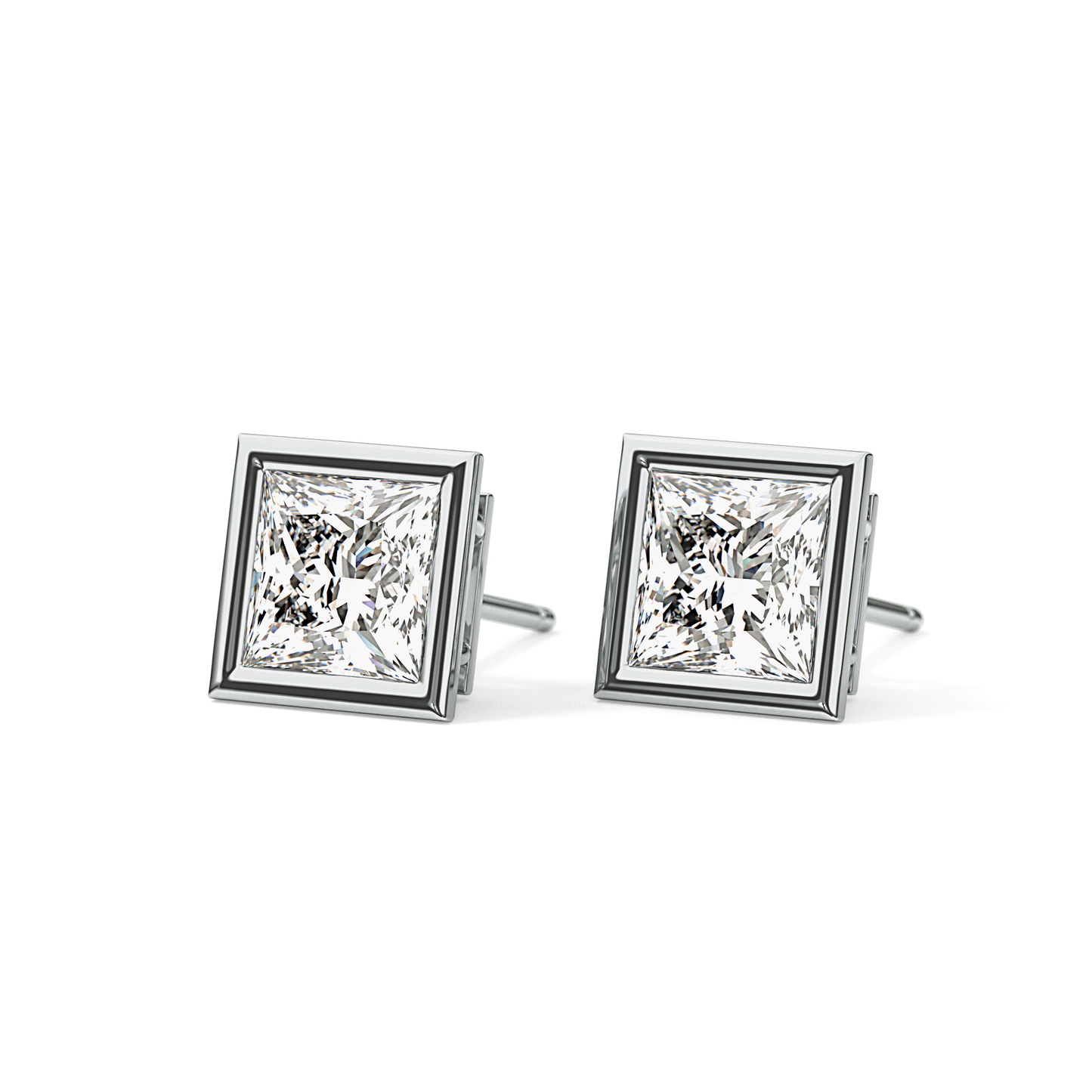 1 TCW Princess Bezel Lab-Grown Diamond Stud Earrings