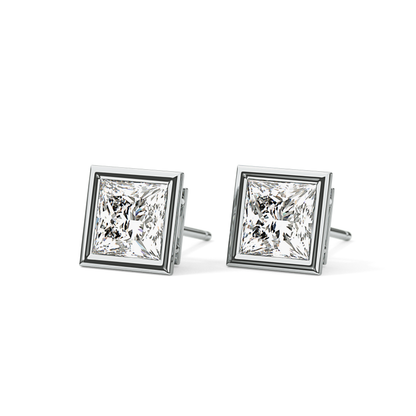 1 TCW Princess Bezel Lab-Grown Diamond Stud Earrings