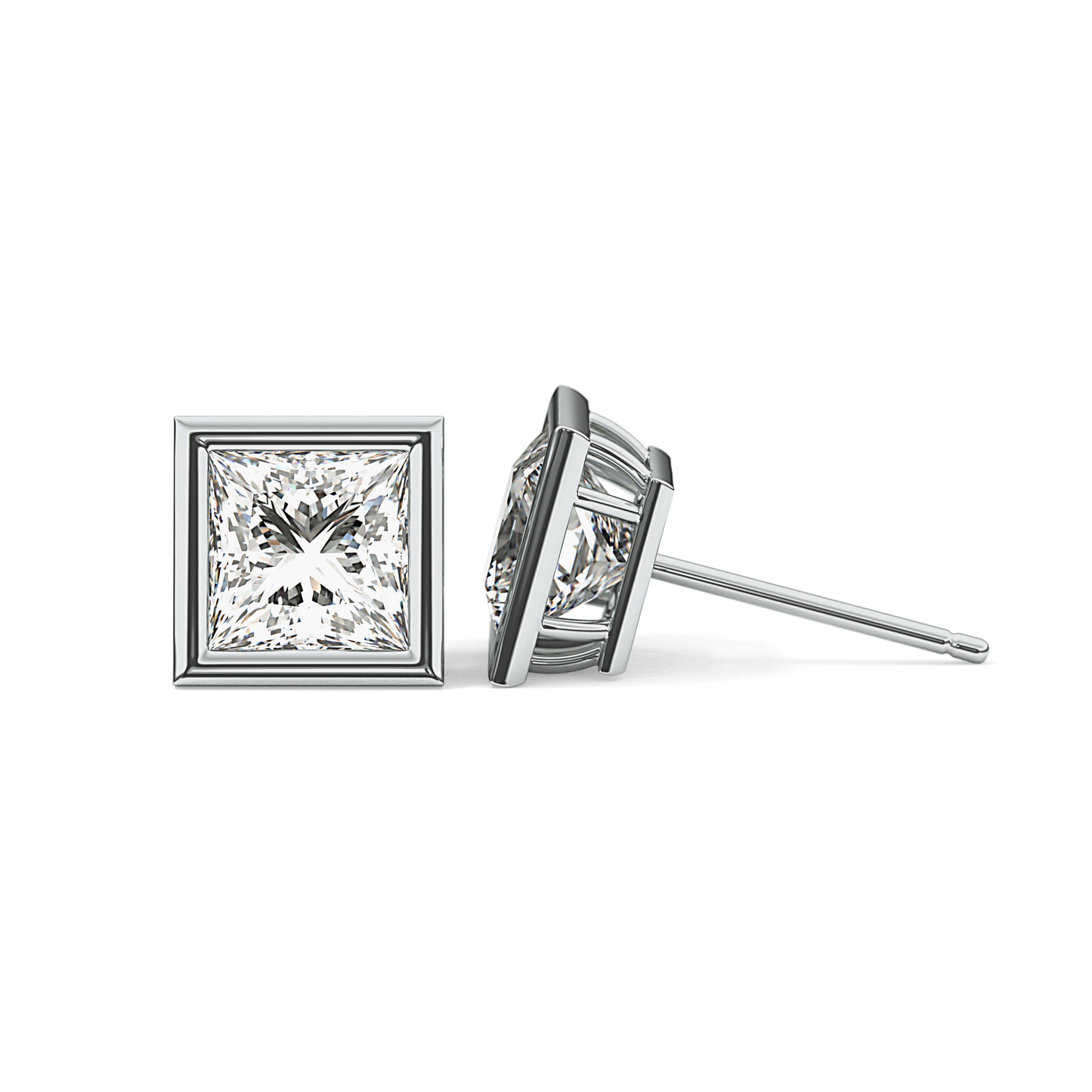 1 TCW Princess Bezel Lab-Grown Diamond Stud Earrings