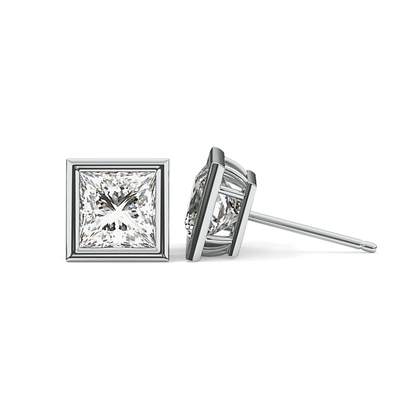 1 TCW Princess Bezel Lab-Grown Diamond Stud Earrings