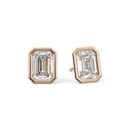 1 TCW Emerald Bezel Lab-Grown Diamond Stud Earrings