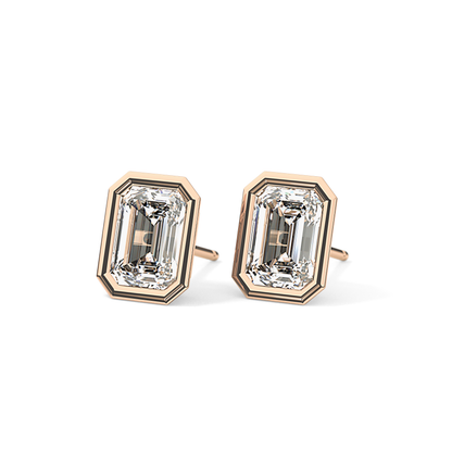 1 TCW Emerald Bezel Lab-Grown Diamond Stud Earrings
