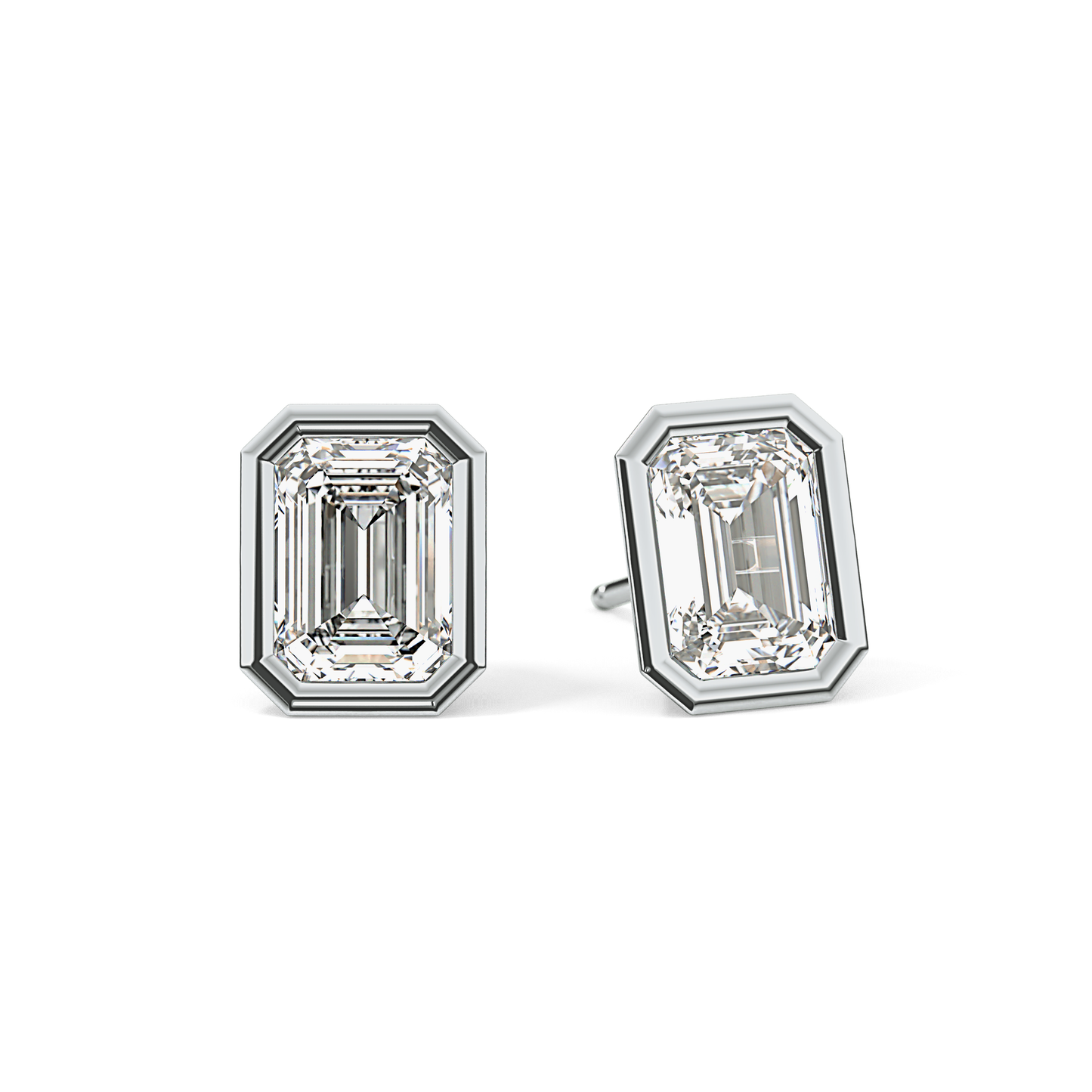 1 TCW Emerald Bezel Lab-Grown Diamond Stud Earrings
