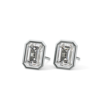 1 TCW Emerald Bezel Lab-Grown Diamond Stud Earrings