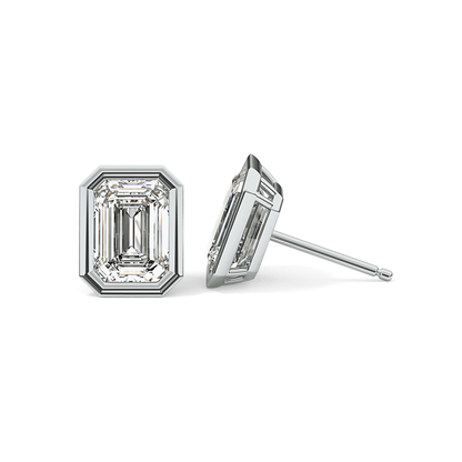 1 TCW Emerald Bezel Lab-Grown Diamond Stud Earrings