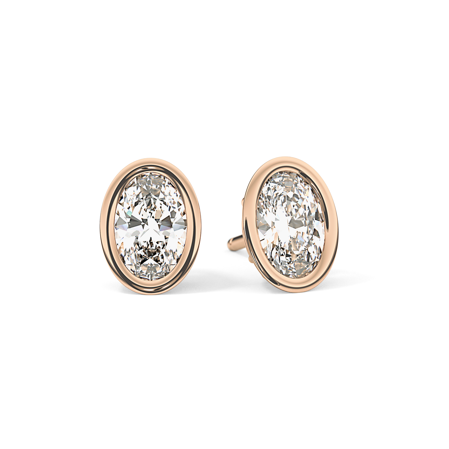 1 TCW Oval Bezel Lab-Grown Diamond Stud Earrings