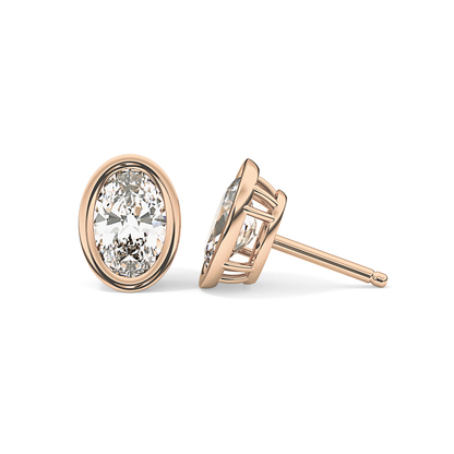 1 TCW Oval Bezel Lab-Grown Diamond Stud Earrings