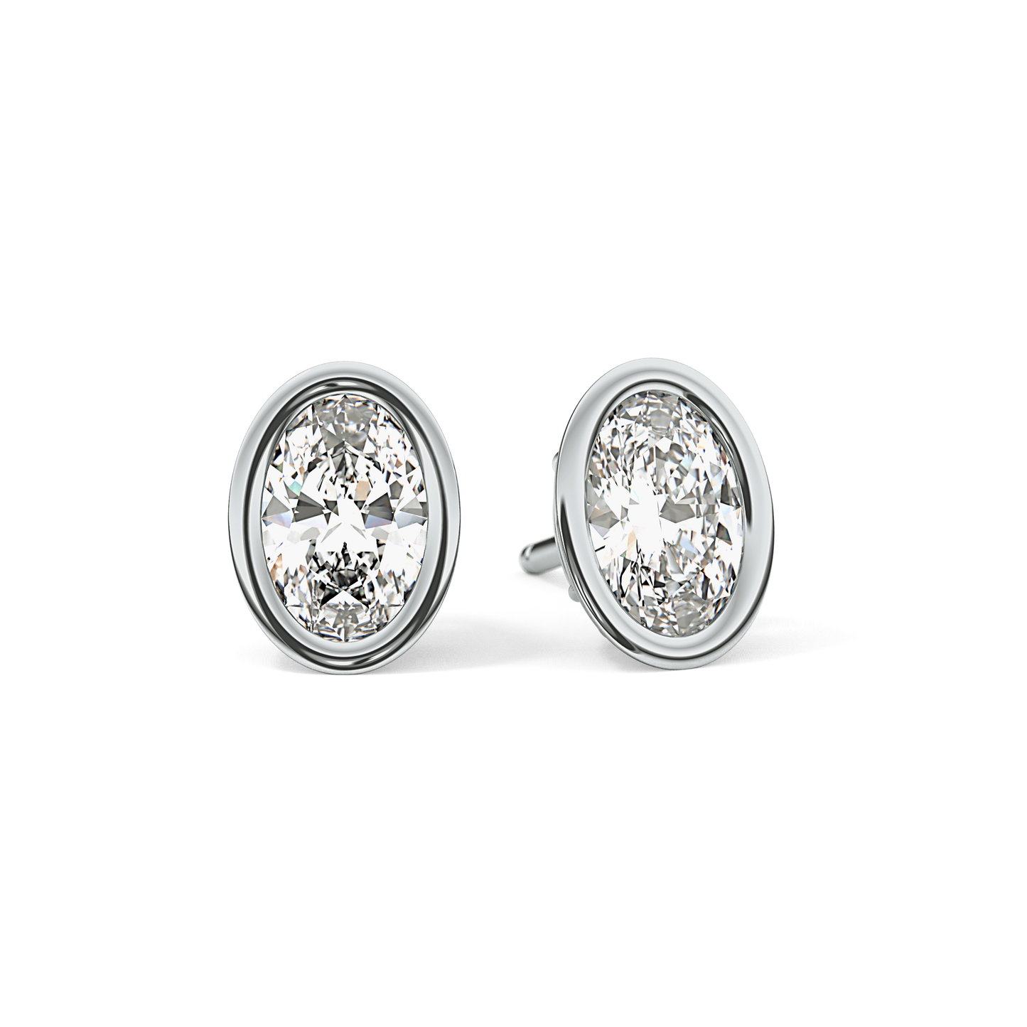 1 TCW Oval Bezel Lab-Grown Diamond Stud Earrings