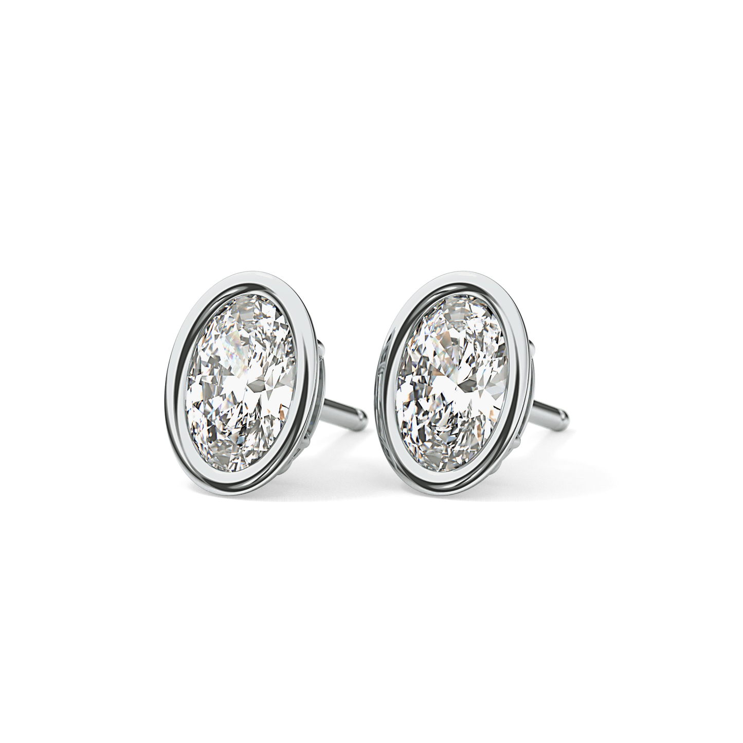 1 TCW Oval Bezel Lab-Grown Diamond Stud Earrings