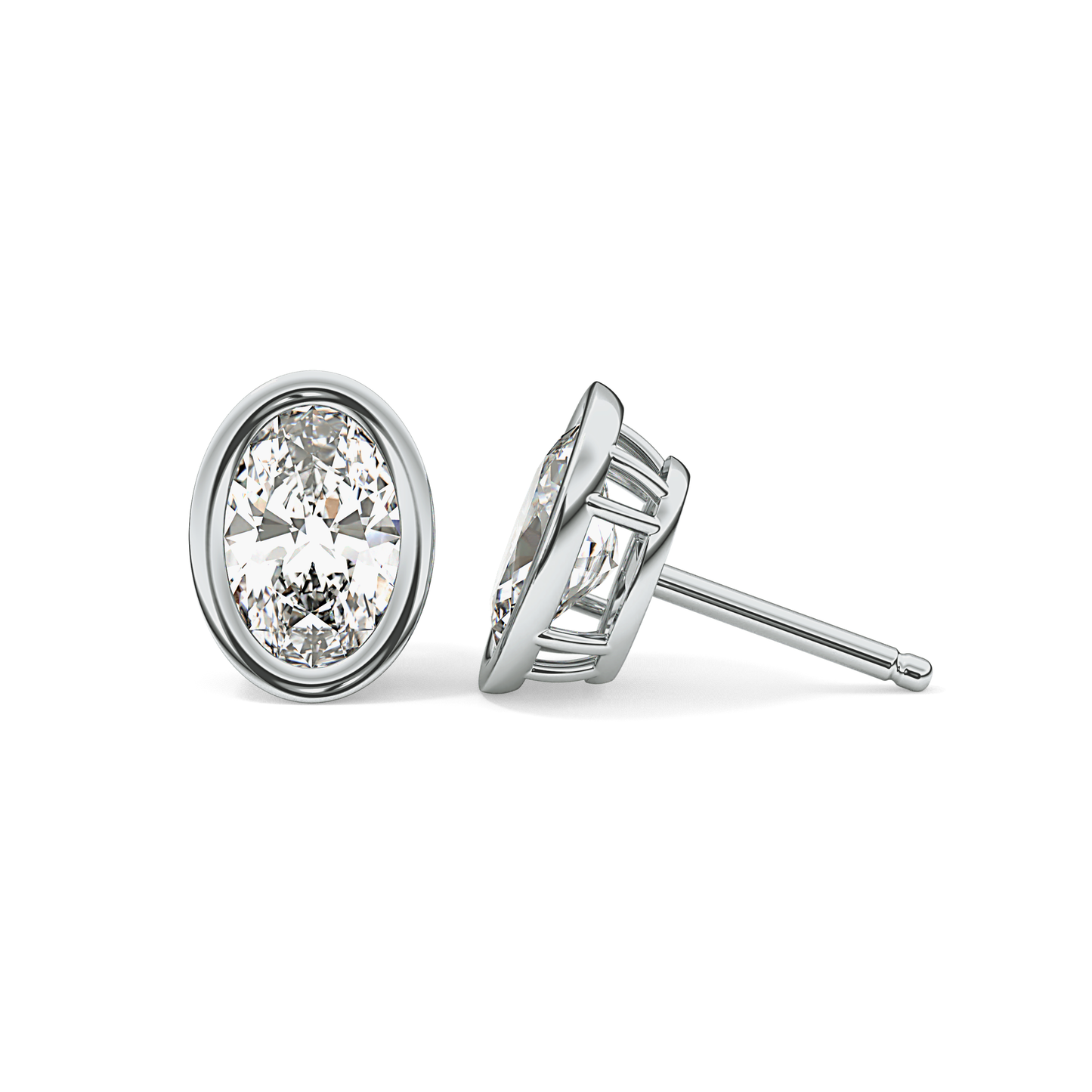 1 TCW Oval Bezel Lab-Grown Diamond Stud Earrings