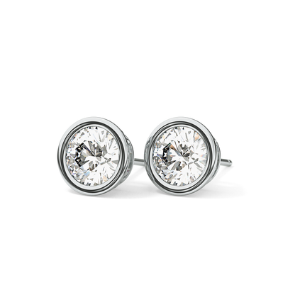 1 TCW Round Bezel Lab-Grown Diamond Stud Earrings