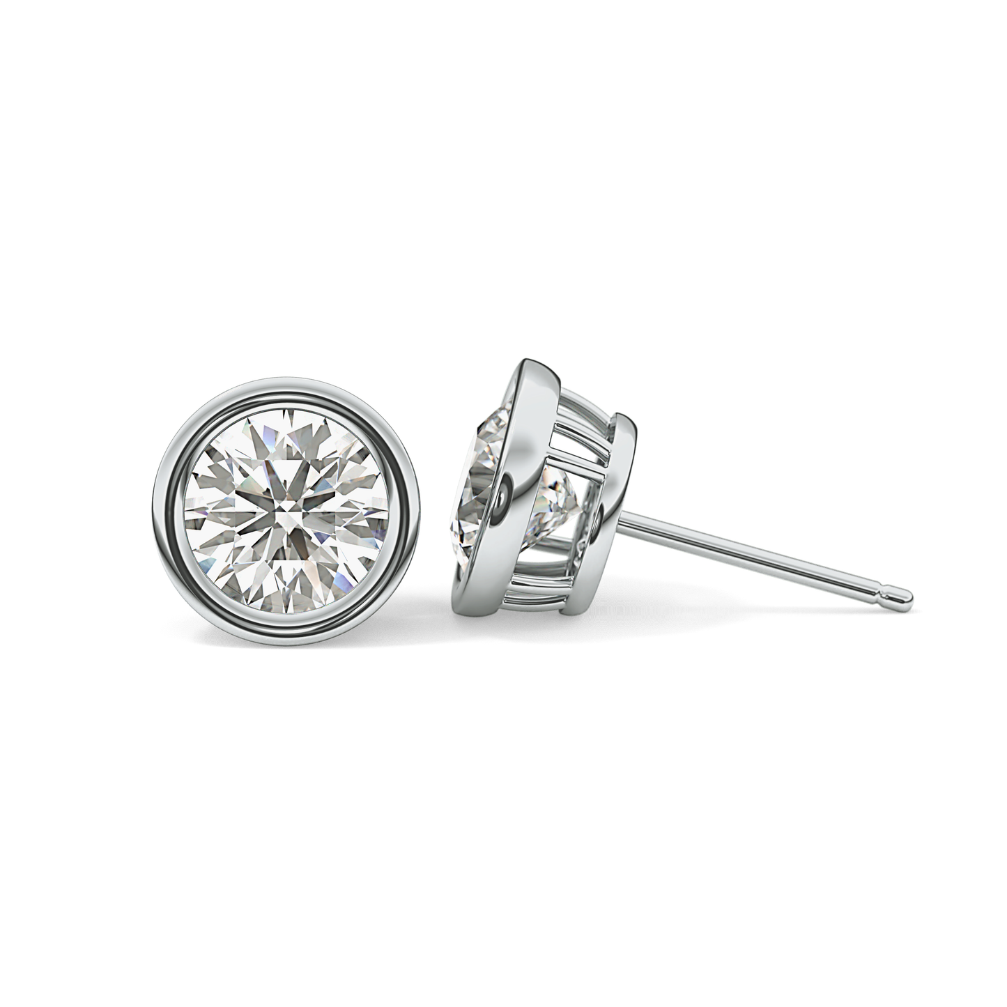1 TCW Round Bezel Lab-Grown Diamond Stud Earrings