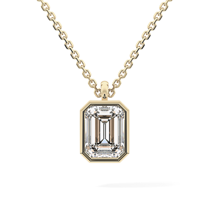 2 CT Emerald Lab-Grown Diamond Solitaire & Bezel Necklace