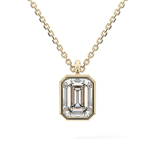 2 CT Emerald Lab-Grown Diamond Solitaire & Bezel Necklace