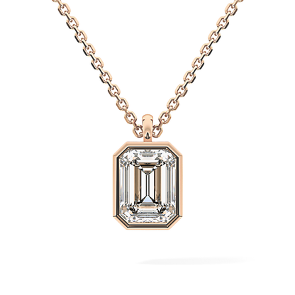 2 CT Emerald Lab-Grown Diamond Solitaire & Bezel Necklace