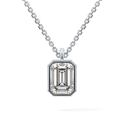 2 CT Emerald Lab-Grown Diamond Solitaire & Bezel Necklace