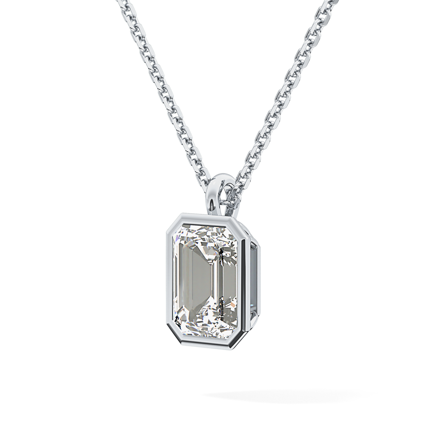 2 CT Emerald Lab-Grown Diamond Solitaire & Bezel Necklace