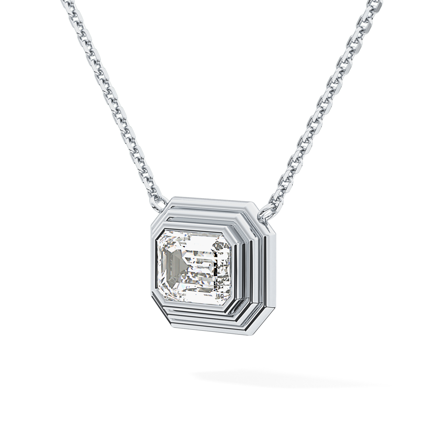2 CT Emerald Lab-Grown Diamond Solitaire & Bezel Necklace