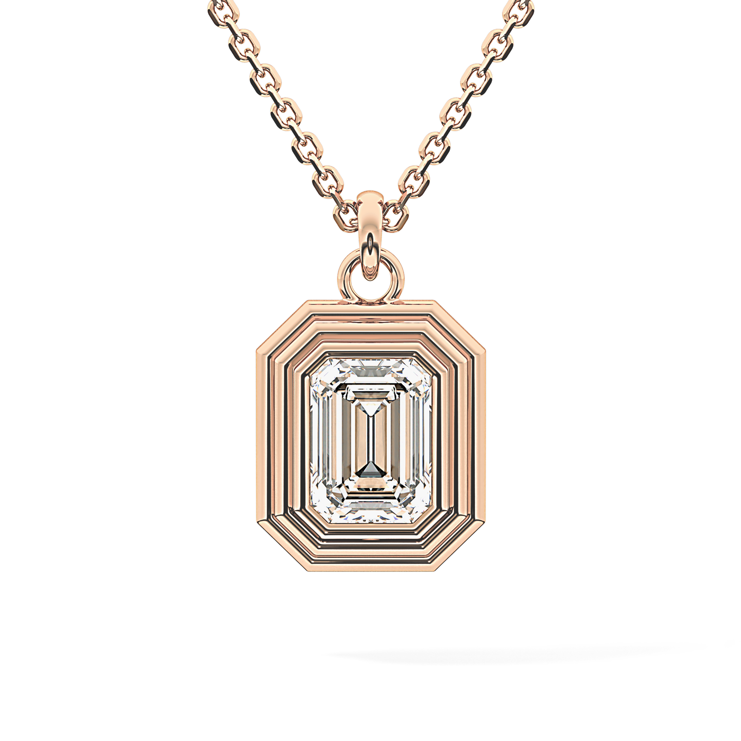 2 CT Emerald Lab-Grown Diamond Solitaire & Bezel Necklace