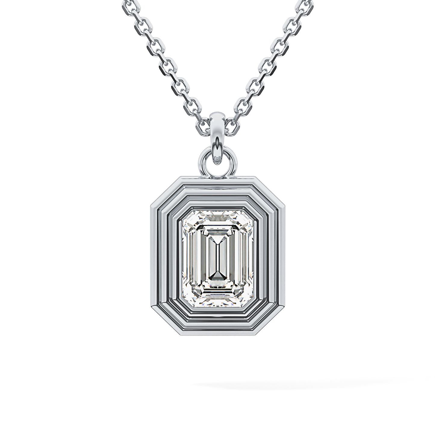 2 CT Emerald Lab-Grown Diamond Solitaire & Bezel Necklace