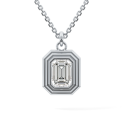 2 CT Emerald Lab-Grown Diamond Solitaire & Bezel Necklace