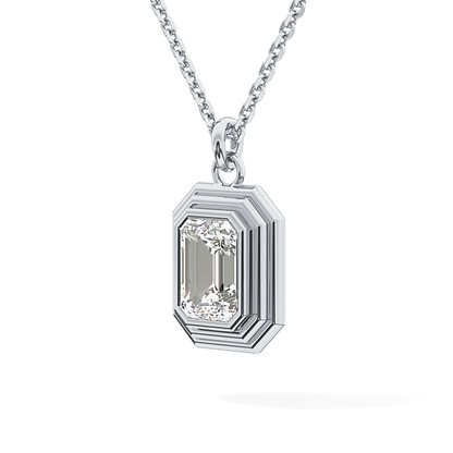 2 CT Emerald Lab-Grown Diamond Solitaire & Bezel Necklace